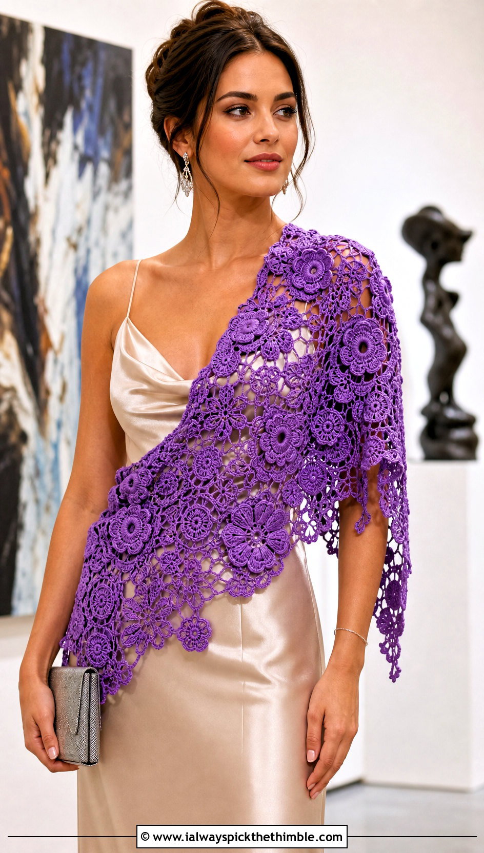 Irish Crochet Lace Scarf With Satin Slip Dress - 25 crochet lace scarf outfit ideas
