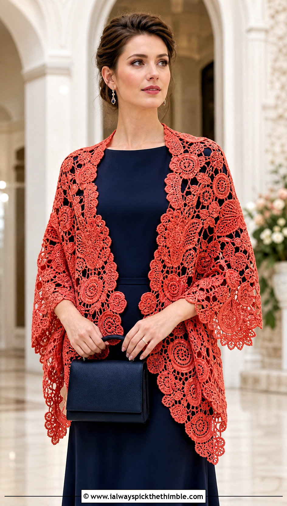 Irish Crochet Lace Shawl With Minimalist Dress - 20 easy crochet lace shawl outfit ideas
