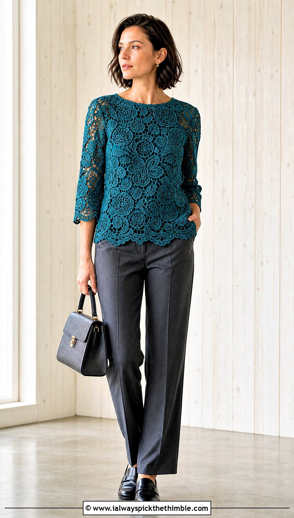 Irish Crochet Lace Top With Tailored Trousers - 15 crochet lace top on wooden background outfit ideas
