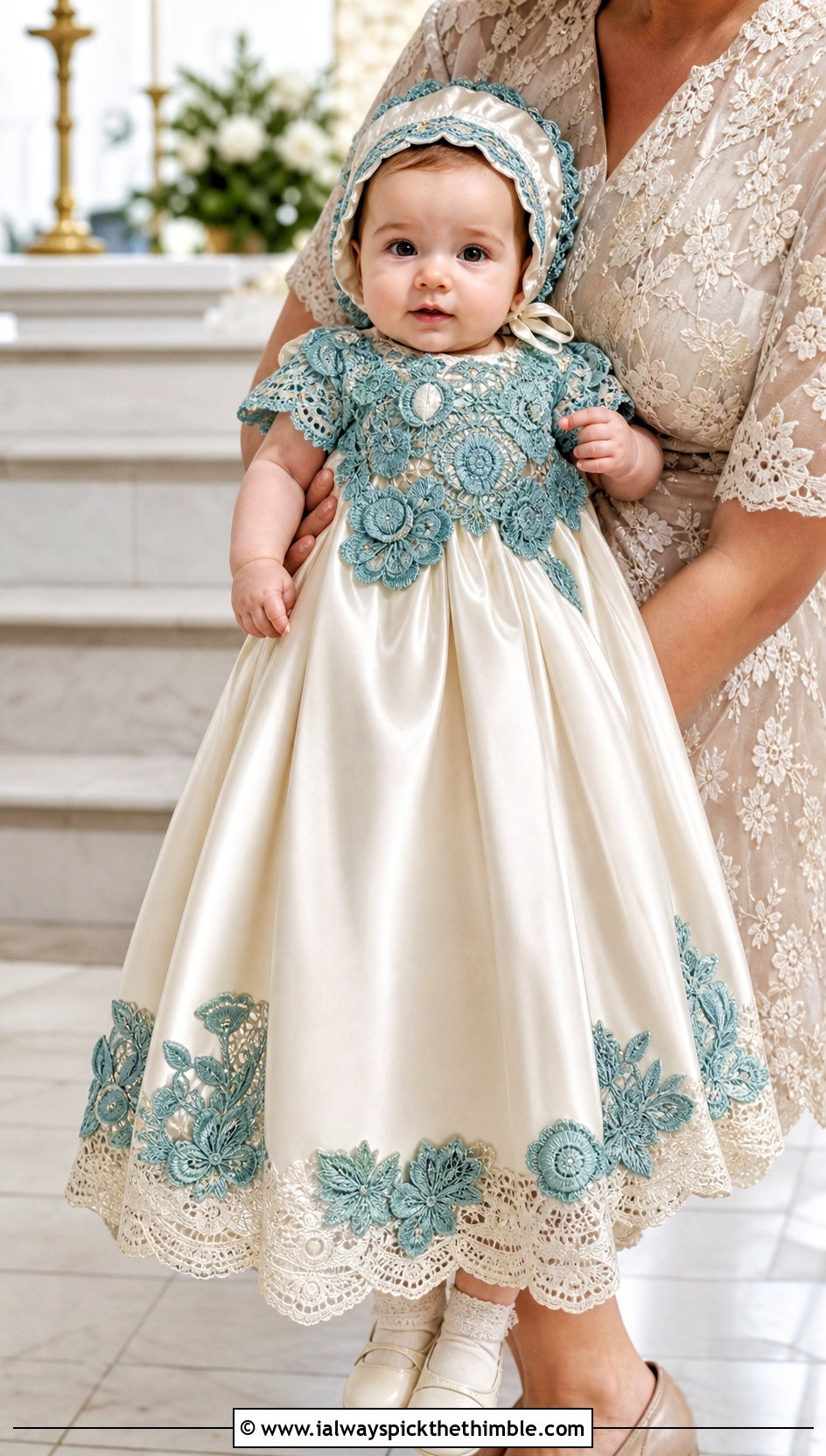 Irish Crochet Lace Yoke Baptism Dress With Satin Bonnet - 15 crochet baptism dress outfit ideas