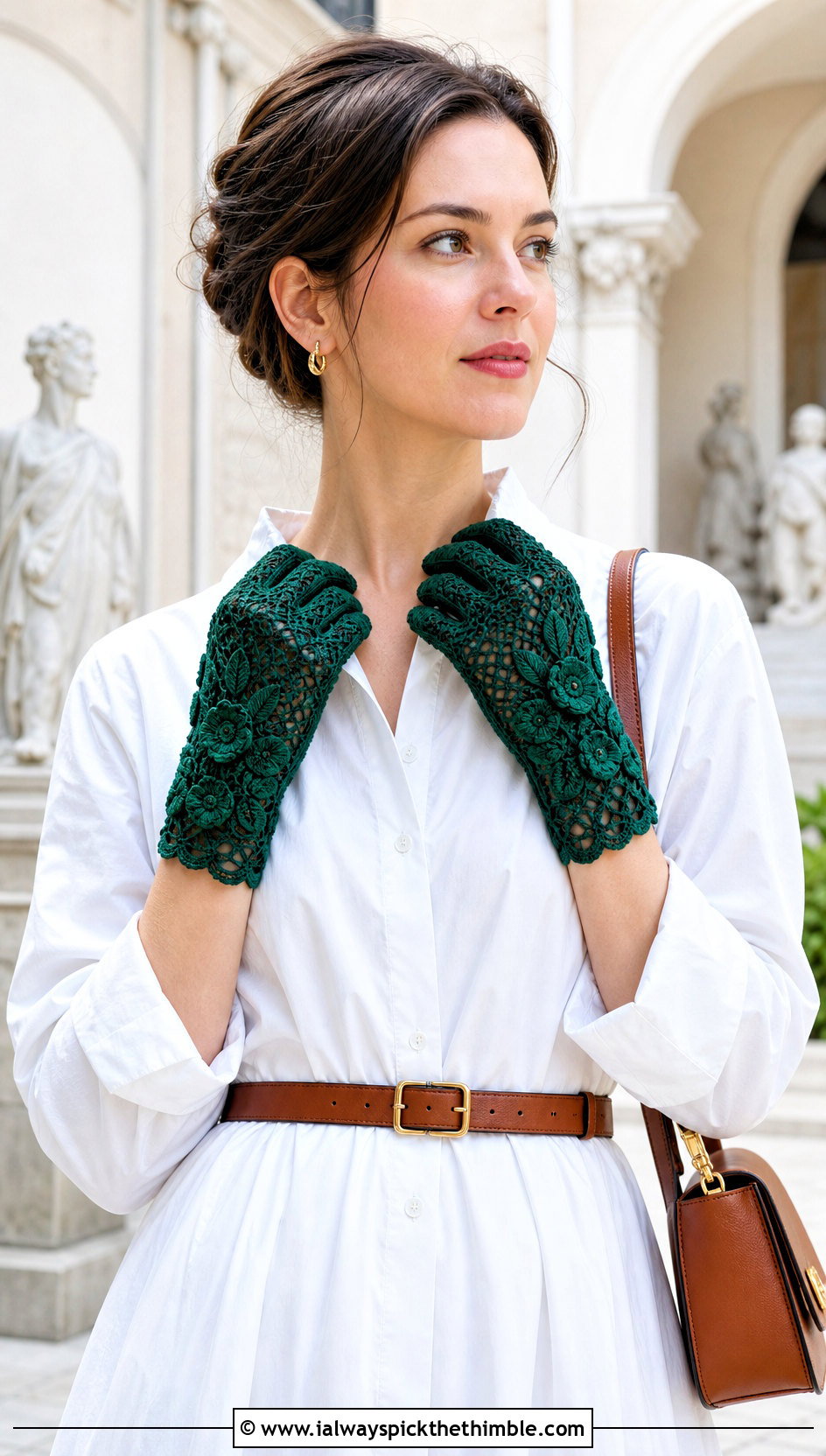 Irish Crochet Motif Gloves With Shirt Dress - 20 crochet lace gloves outfit ideas