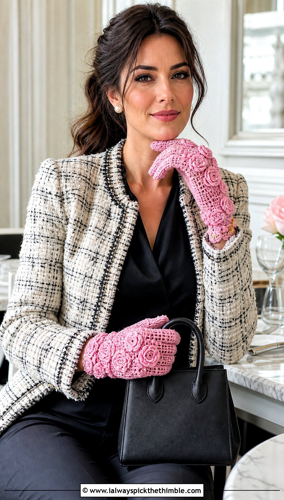 Irish Crochet Rose Gloves With A Tweed Suit - 20 Vintage Crochet Gloves outfit ideas