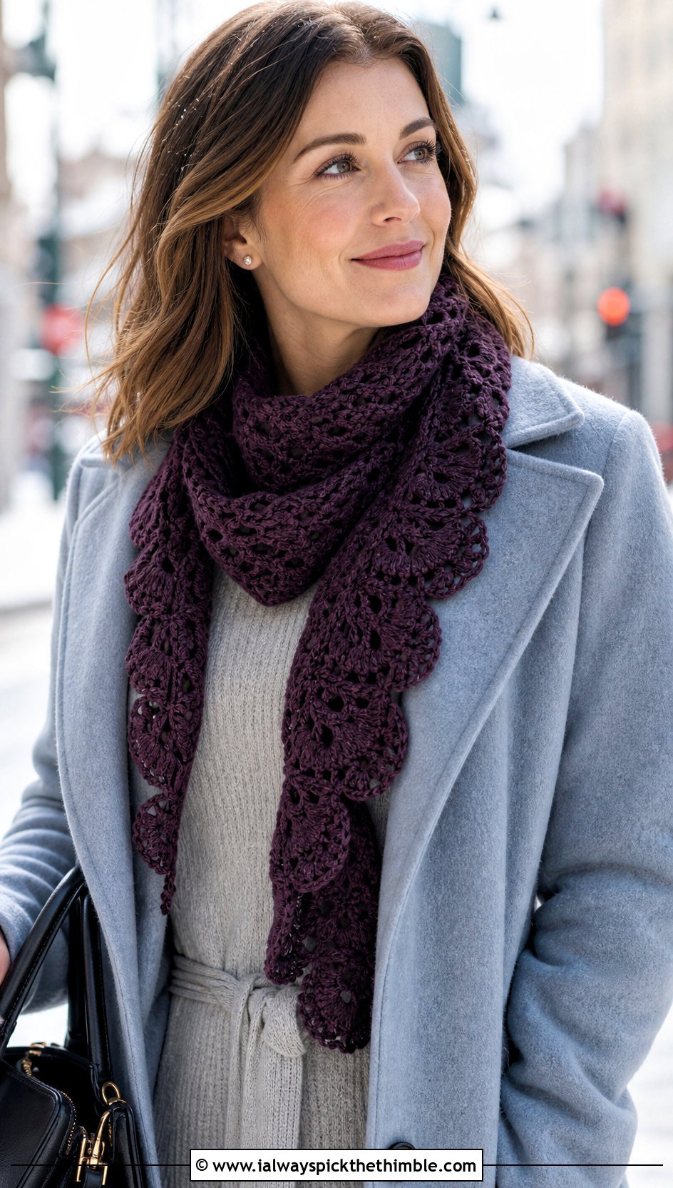 Irish Crochet Scalloped Scarf With Sweater Dress - 20 irish crochet scarf outfit ideas