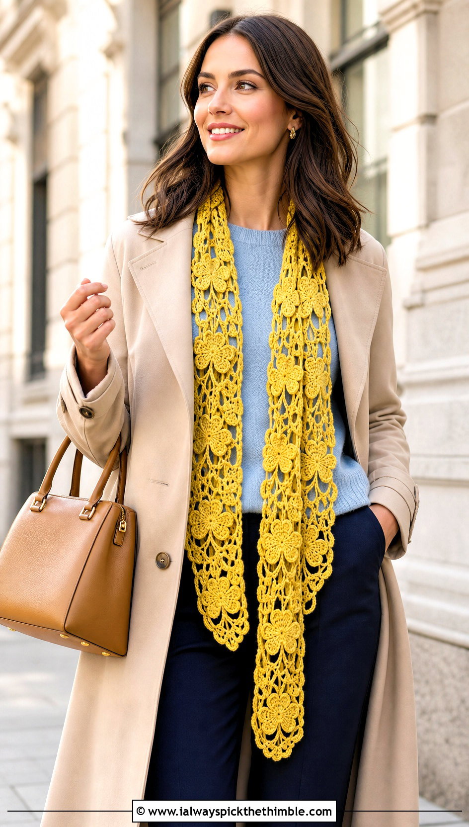 Irish Crochet Shamrock Scarf With Trench Coat - 20 irish crochet scarf outfit ideas