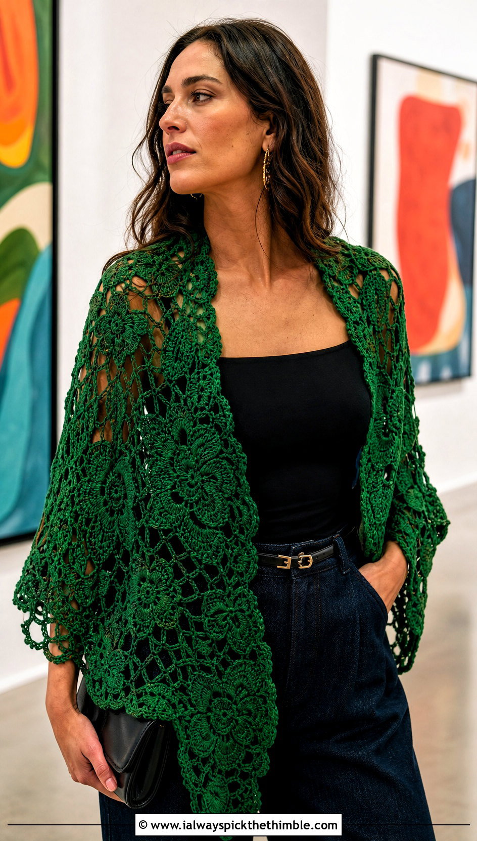 Irish Crochet Stole Scarf With Wide Leg Jeans - 20 irish crochet scarf outfit ideas