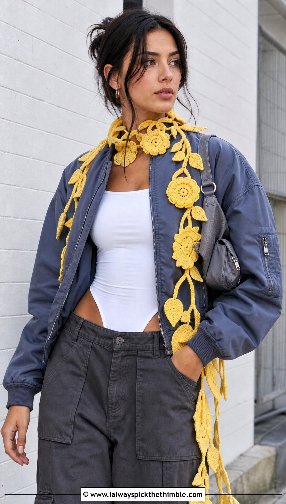 Irish Crochet Vine Scarf With Cargo Pants - 20 irish crochet scarf outfit ideas