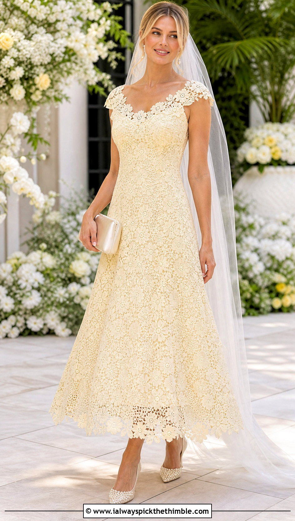 Irish Lace A Line Hand Crochet Wedding Dress With Pearl Heels - 15 Hand Crochet Wedding Dress outfit ideas