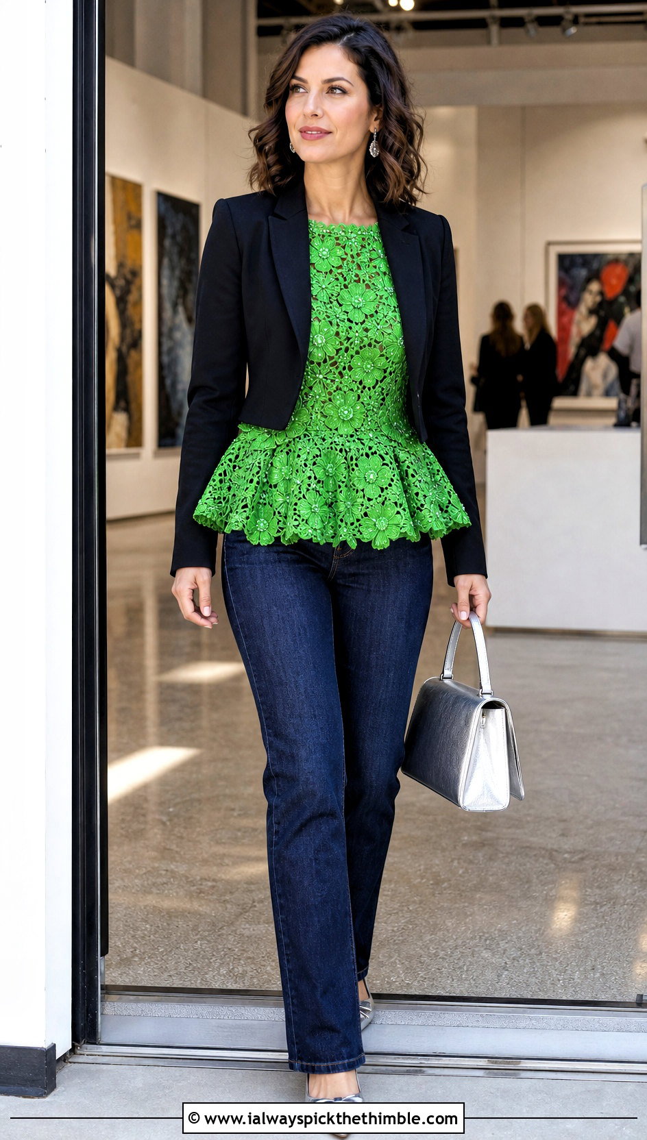 Irish Lace Beaded Peplum Top With Straight Jeans - 15 crochet lace top with beads outfit ideas