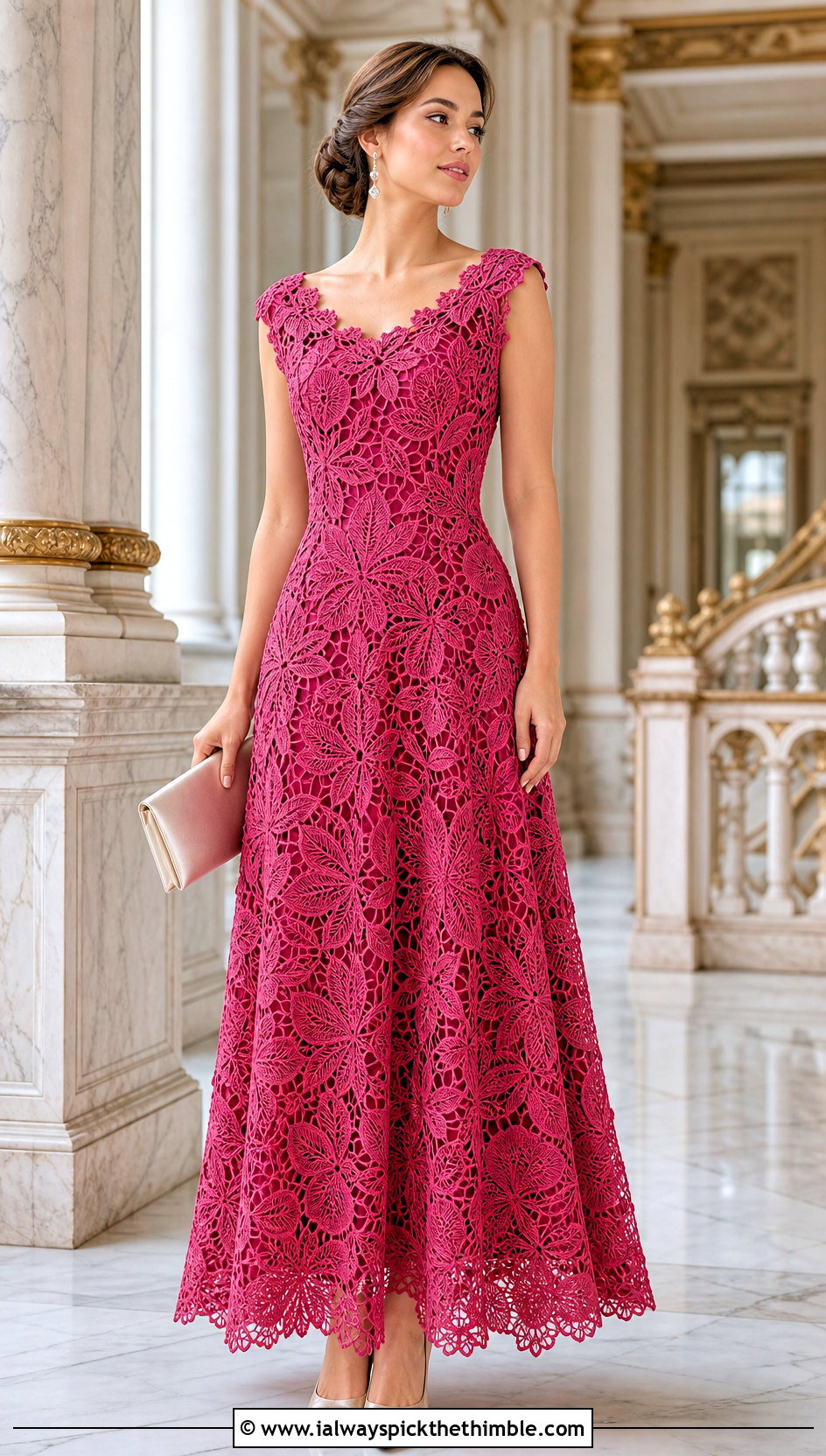 Irish Lace Crochet Ball Gown Dress With Satin Clutch - 20 crochet ball gown dress outfit ideas