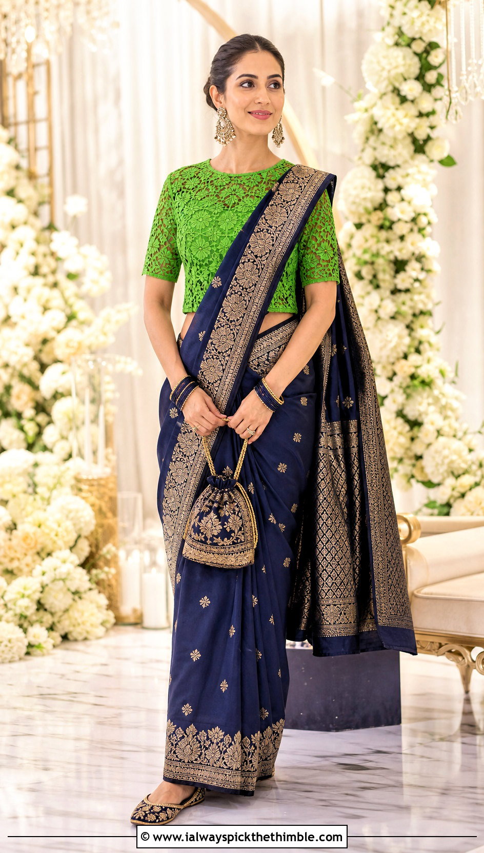 Irish Lace Crochet Blouse With Banarasi Saree - 25 Crochet Blouse For Saree outfit ideas