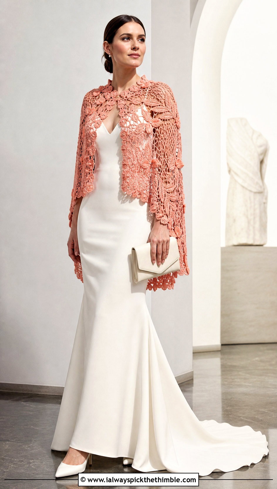 Irish Lace Crochet Cape With Mermaid Wedding Dress - 20 Crochet Wedding Cape outfit ideas