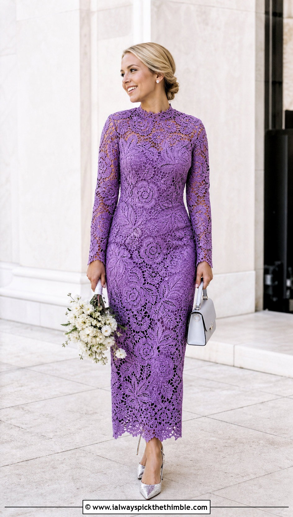 Irish Lace Crochet Column Wedding Dress With Silver Heels - 25 crochet wedding dress outfit ideas