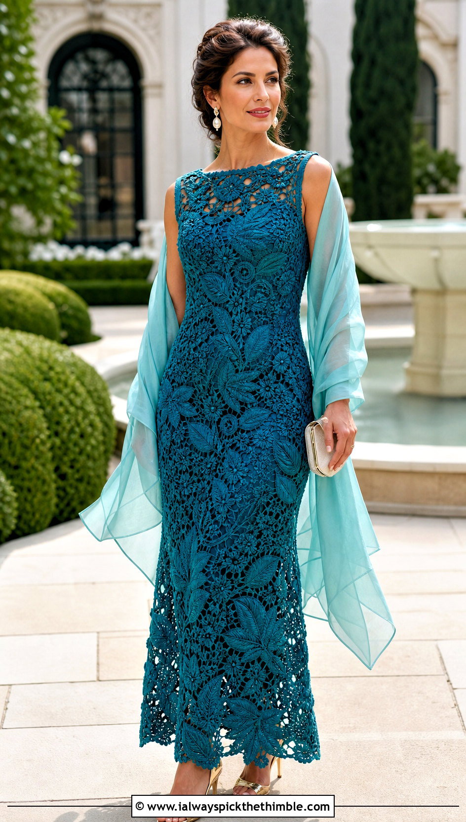 Irish Lace Crochet Gown With Silk Wrap - 25 crochet gown for ladies outfit ideas