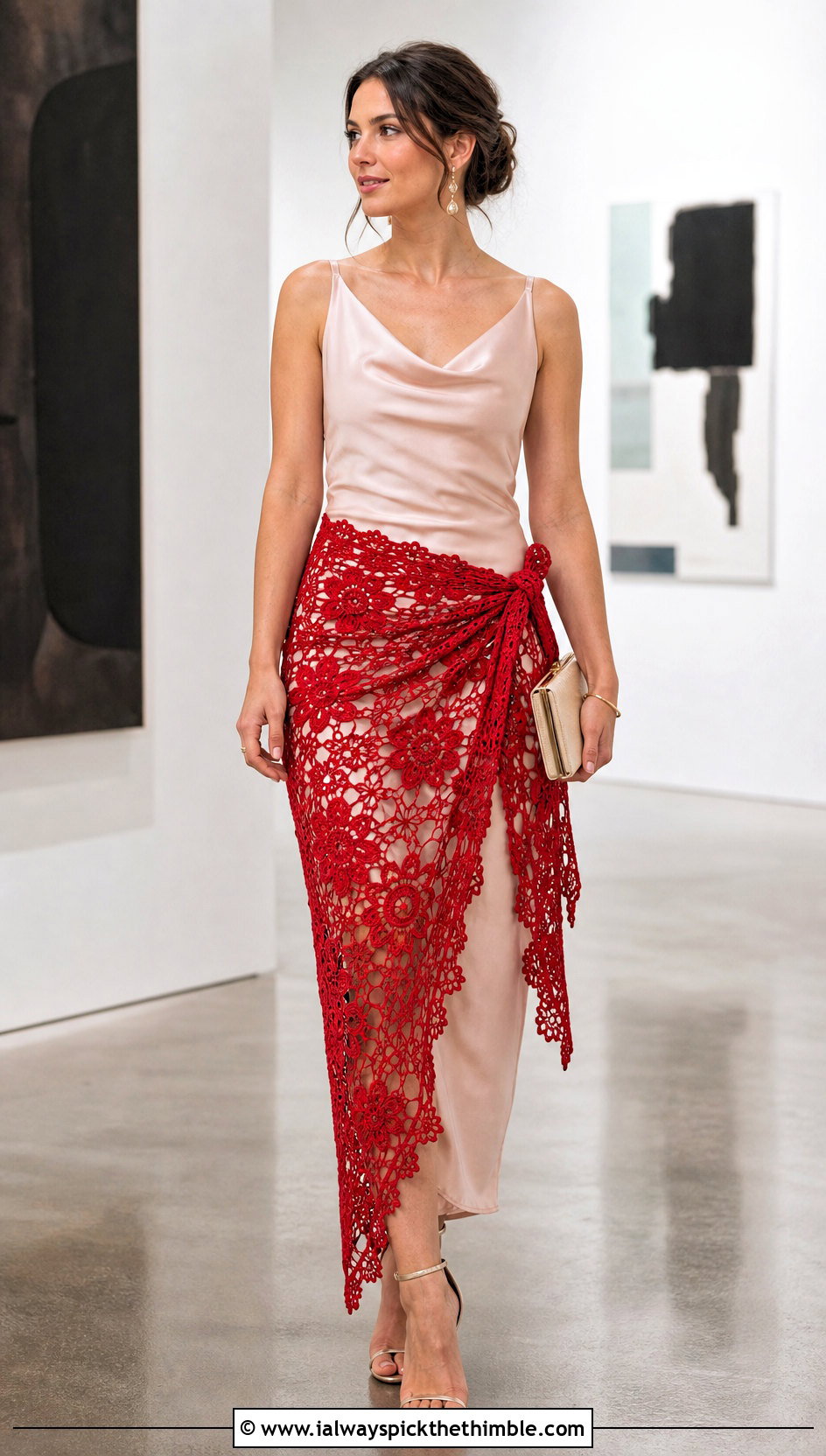 Irish Lace Crochet Sarong With Satin Dress - 25 crochet sarong outfit ideas