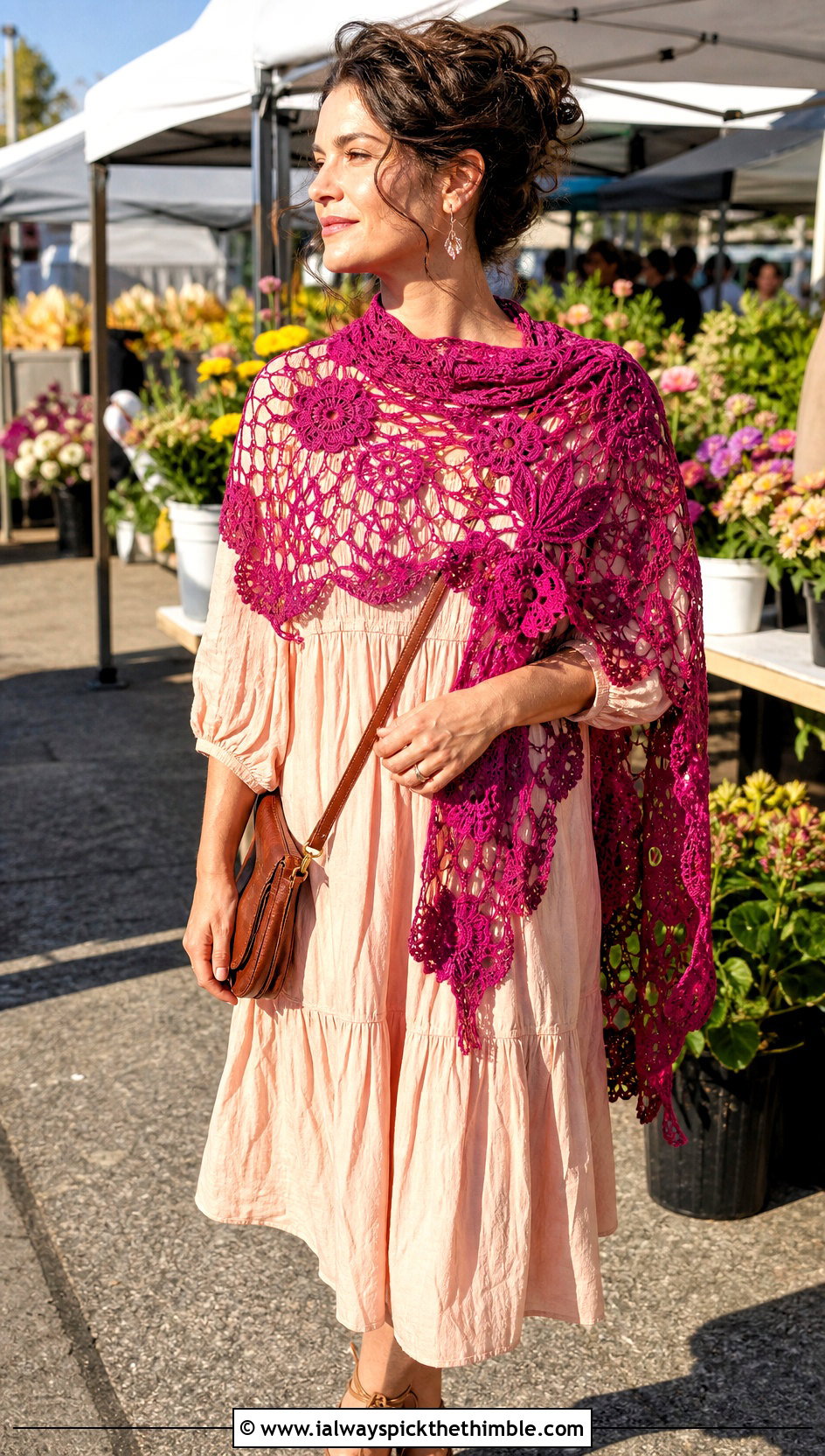 Irish Lace Crochet Summer Scarf With Peasant Dress - 25 summer crochet scarf outfit ideas
