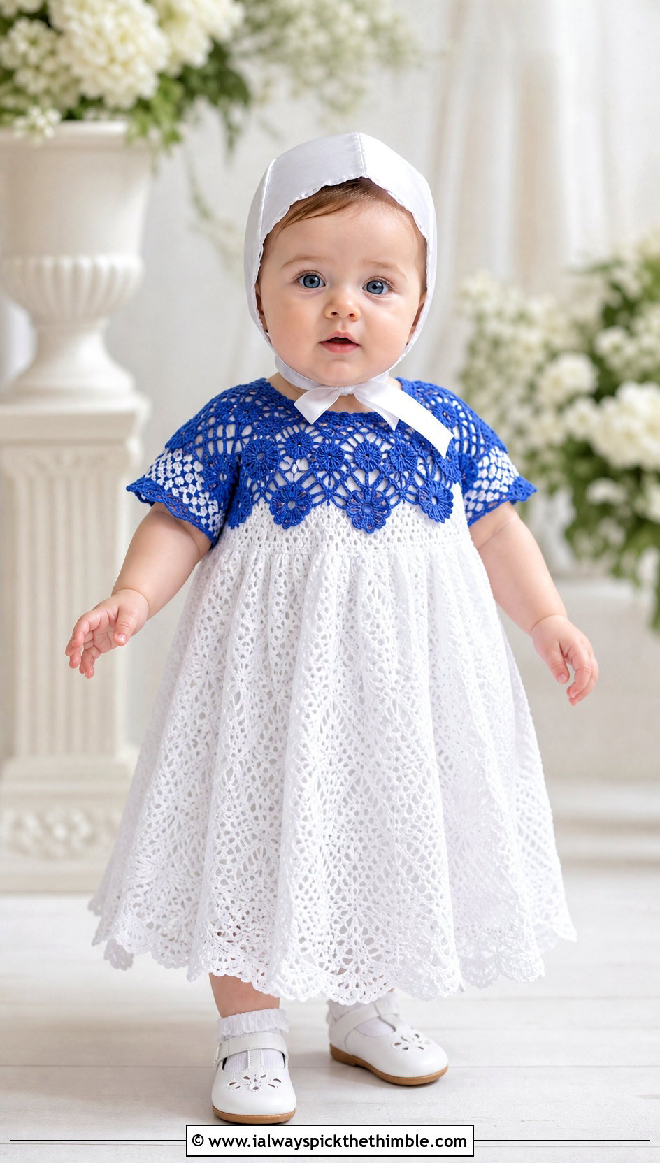 Irish Lace Yoke Crochet Baptism Gown With Satin Bonnet - 15 Crochet Baptism Gown outfit ideas