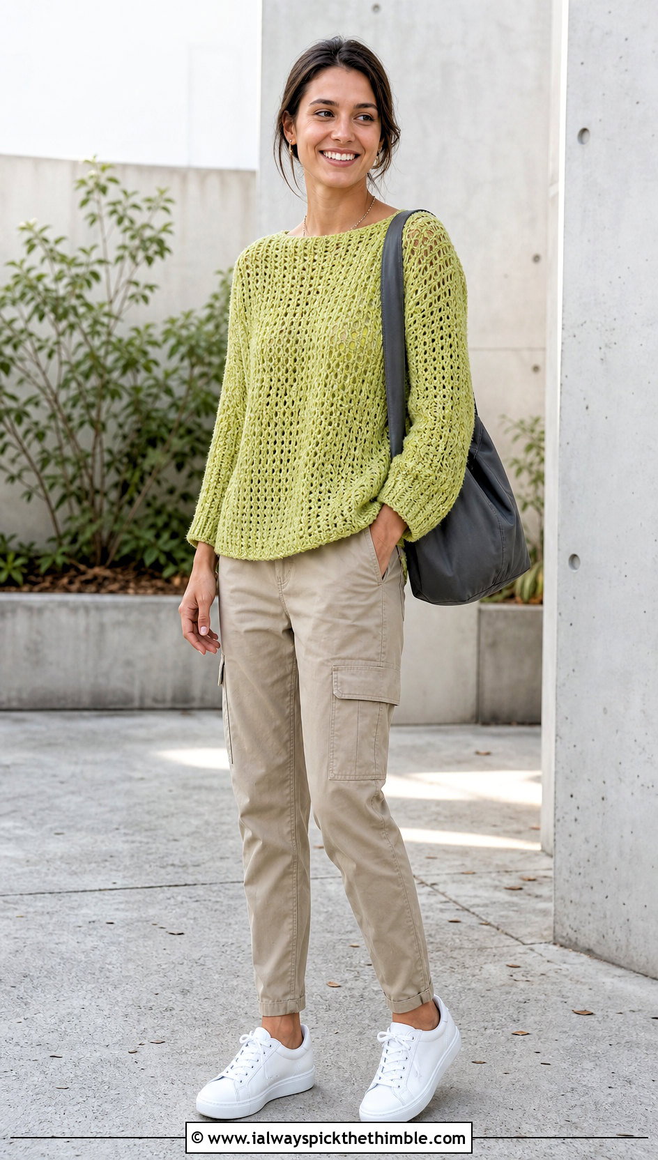 Irish Moss Crochet Sweater With Cargo Pants - 20 Crochet Irish Sweater outfit ideas