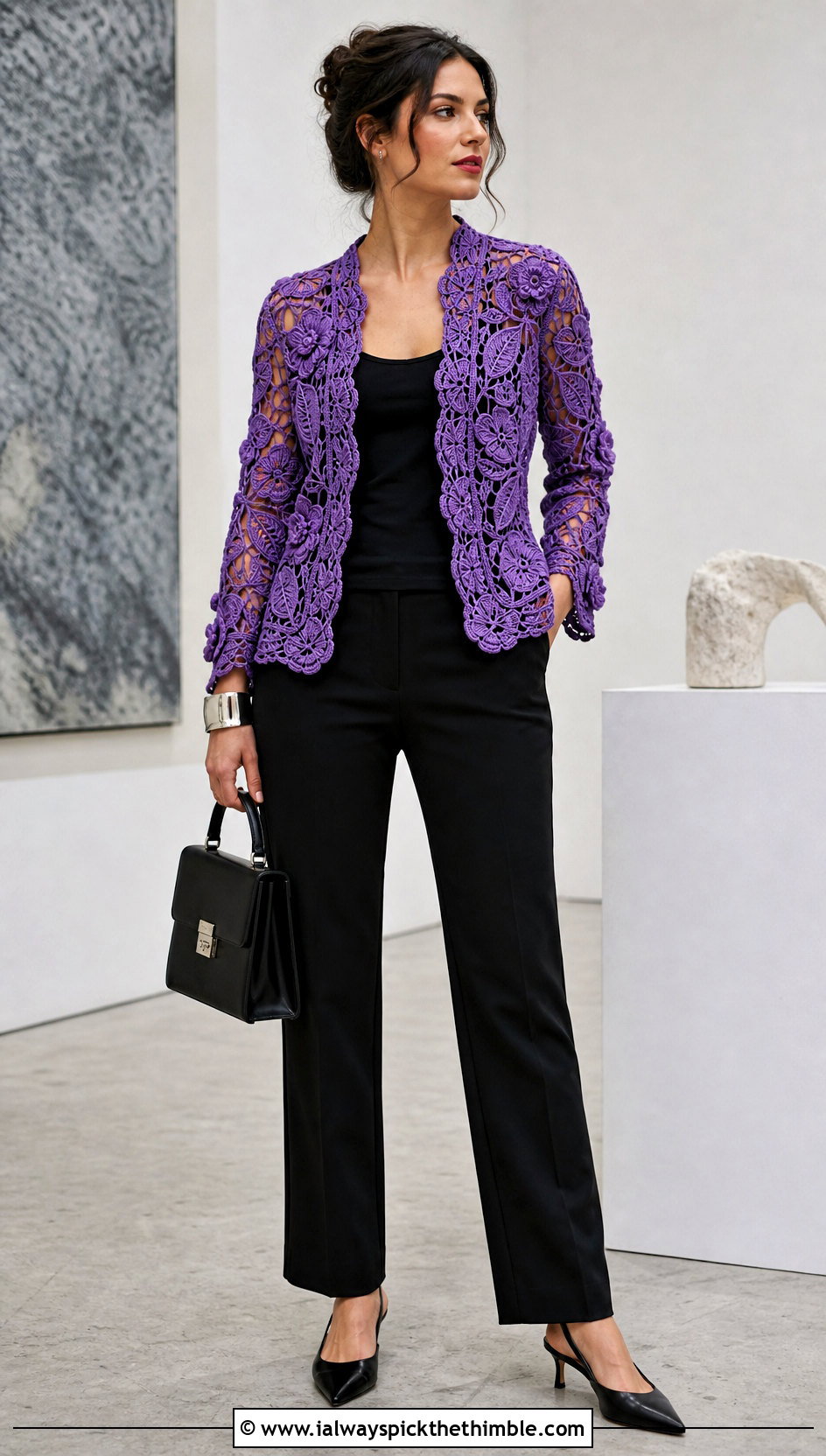 Irish Motif Lace Cardigan With Black Column Outfit - 25 crochet lace cardigan outfit ideas