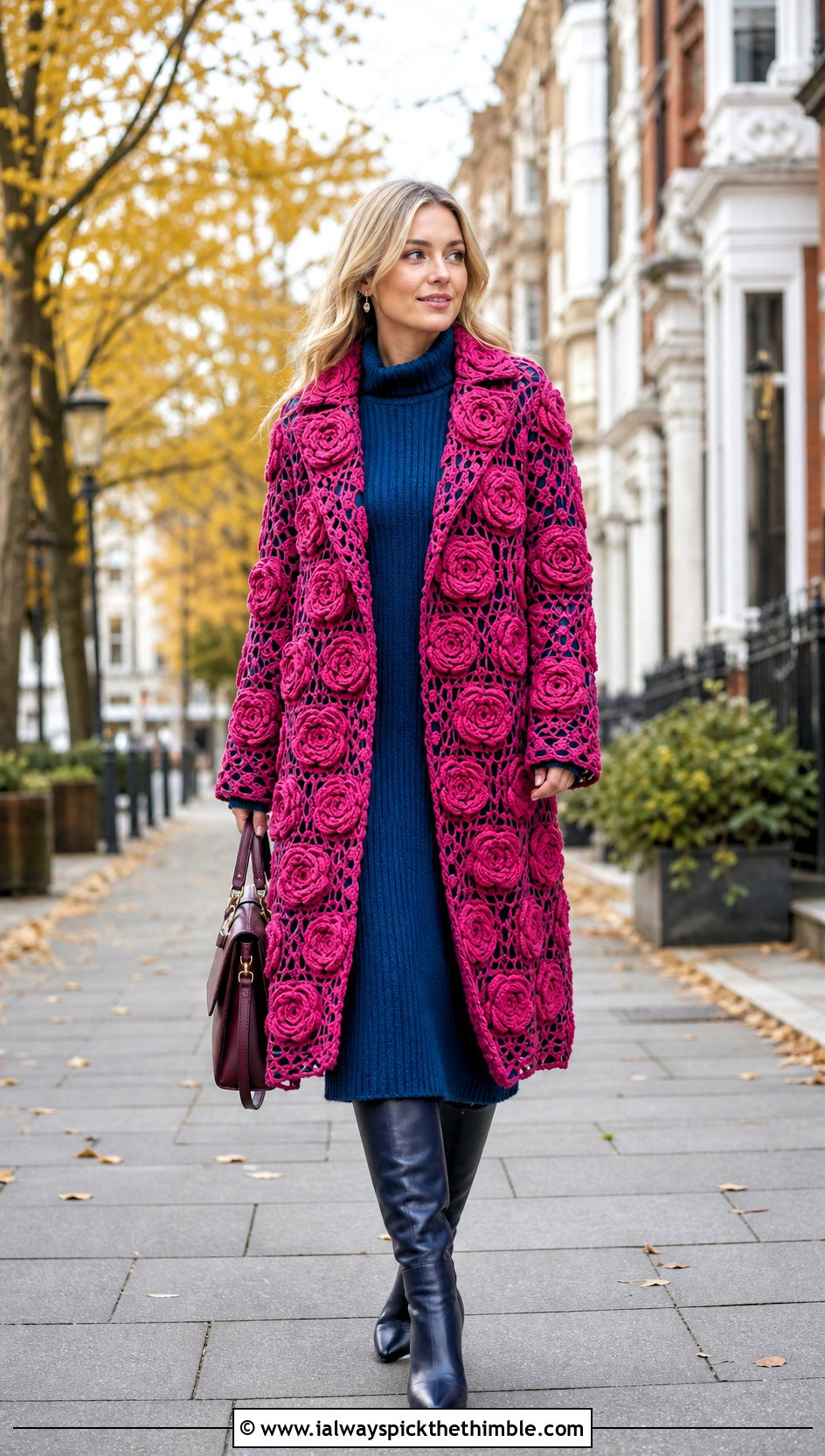 Irish Rose Crochet Coat With Sweater Dress - 20 irish crochet coat outfit ideas