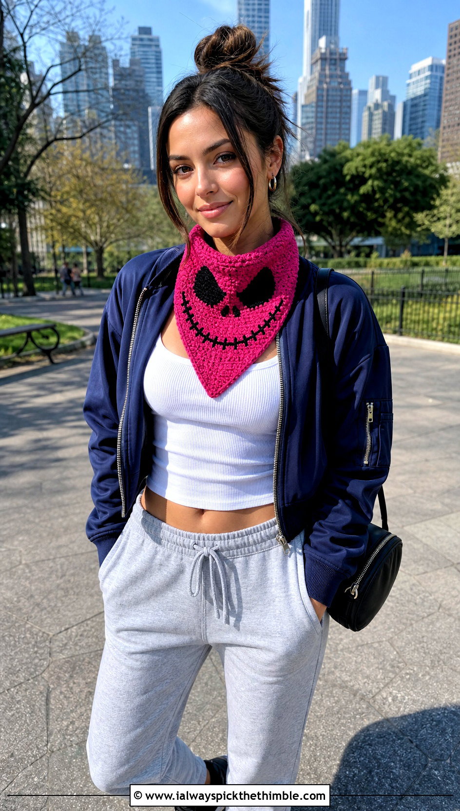Jack Skellington Bandana Scarf With Bomber Jacket - 20 Crochet Jack Skellington Scarf outfit ideas
