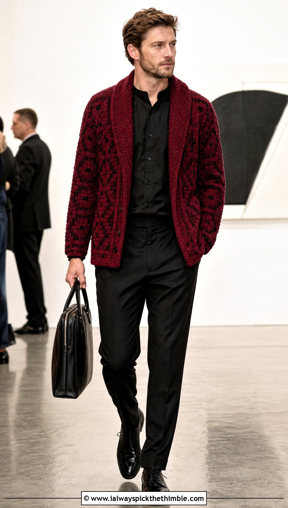 Jacquard Crochet Shawl Collar Cardigan With Suit Separates - 20 Mens Crochet Shawl Collar Cardigan outfit ideas