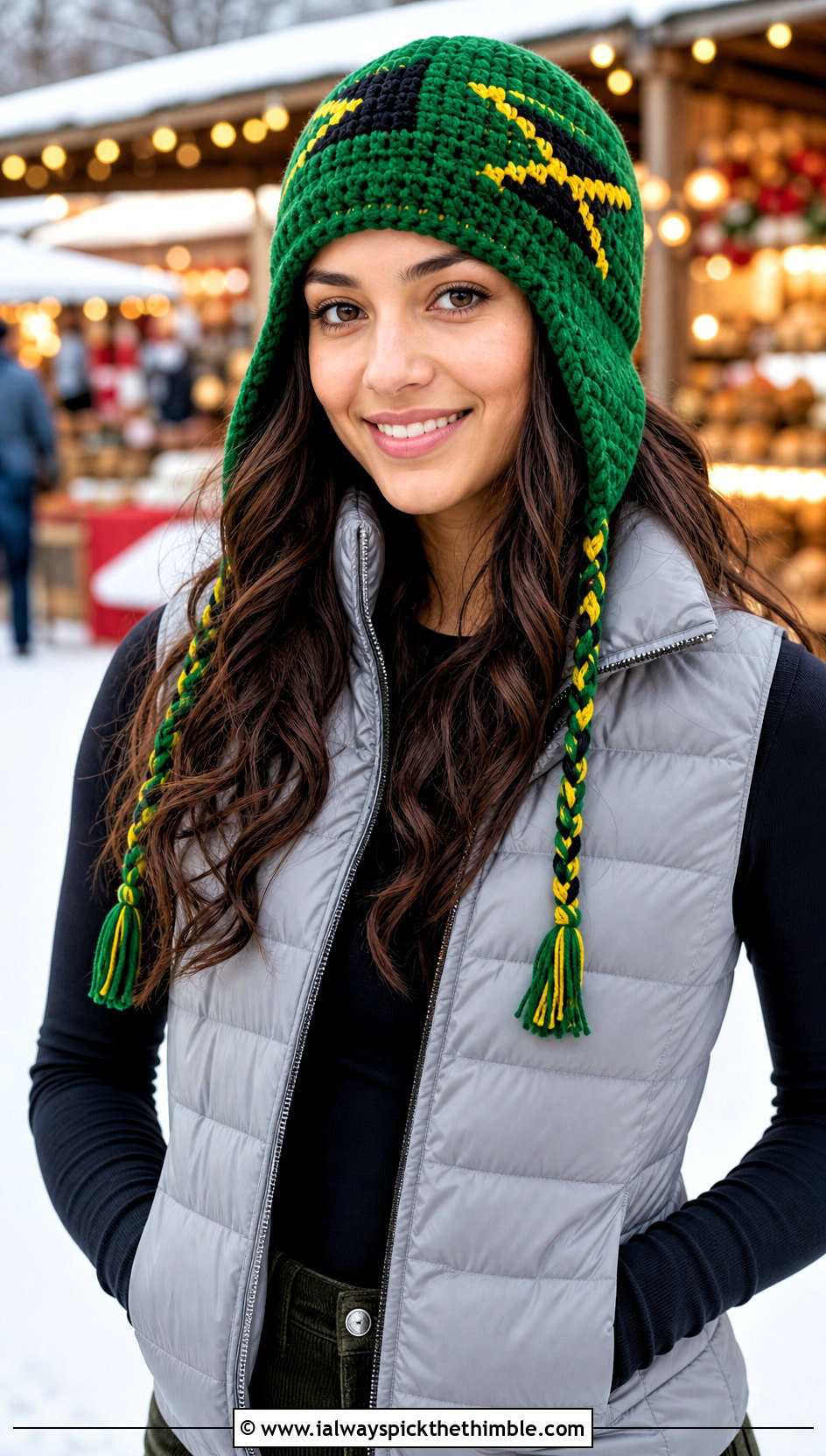 Jamaican Crochet Earflap Beanie With Puffer Vest - 20 Jamaican Crochet Hat outfit ideas
