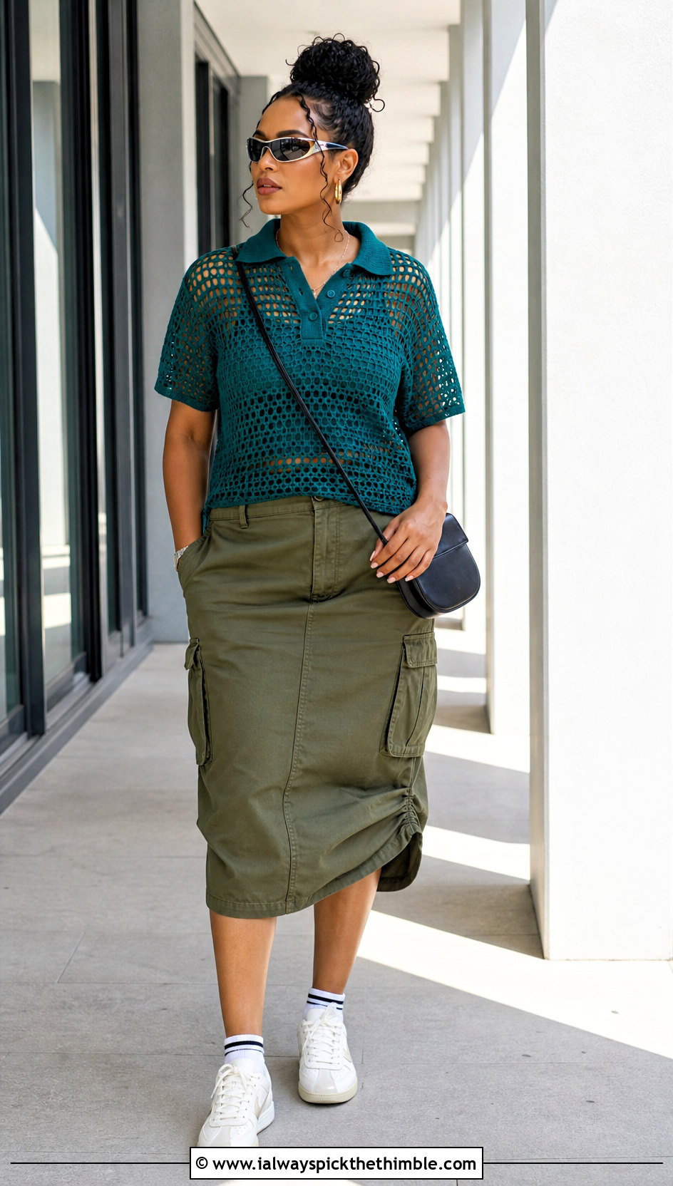 Jamaican Crochet Mesh Polo With Cargo Midi Skirt - 25 Crochet Jamaican Outfit ideas