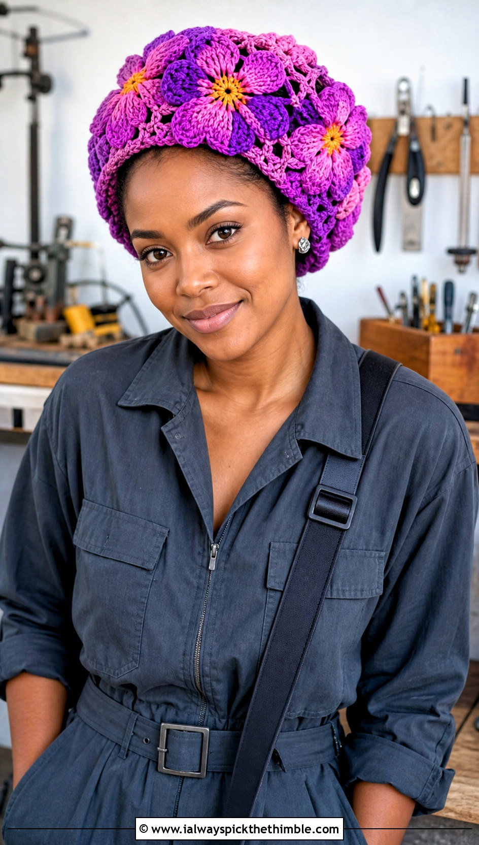 Jamaican Flower Crochet Cap With Utility Jumpsuit - 20 Jamaican Crochet Hat outfit ideas