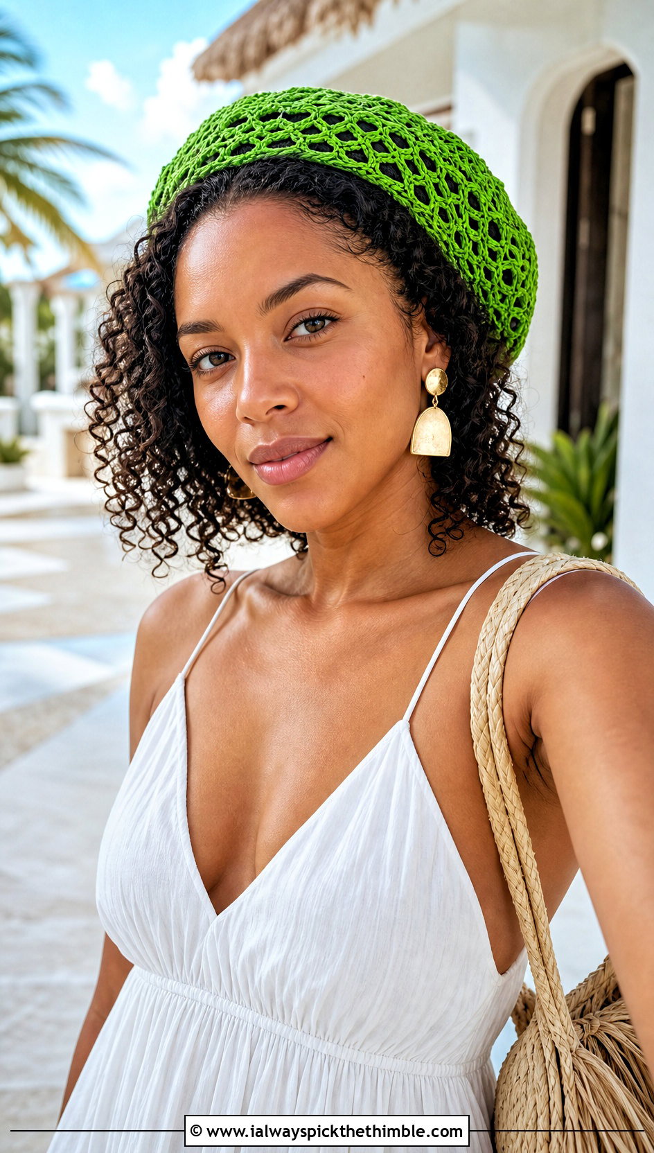 Jamaican Mesh Crochet Tam With Linen Maxi Dress - 20 Jamaican Crochet Hat outfit ideas