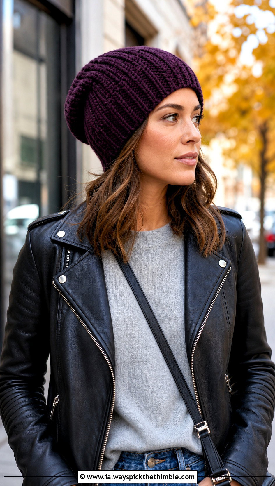 Jamaican Slouchy Crochet Beanie With Leather Jacket - 20 Jamaican Crochet Hat outfit ideas