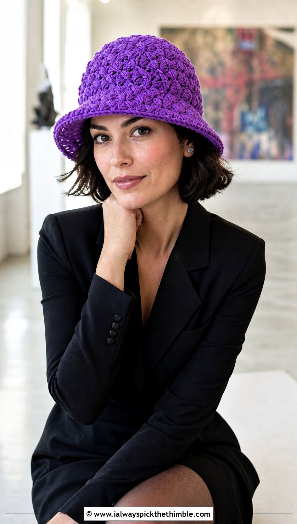 Jasmine Stitch Crochet Cloche Hat With Blazer Dress - 20 jasmine stitch crochet hat outfit ideas