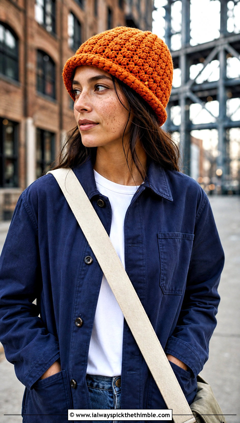 Jasmine Stitch Crochet Fisherman Beanie With Workwear Jacket - 20 jasmine stitch crochet hat outfit ideas
