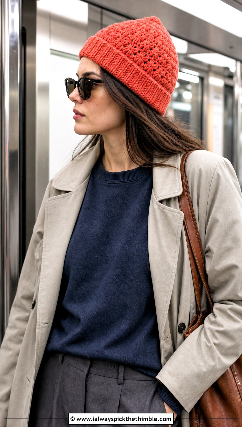 Jasmine Stitch Crochet Watch Cap With Trench Coat - 20 jasmine stitch crochet hat outfit ideas