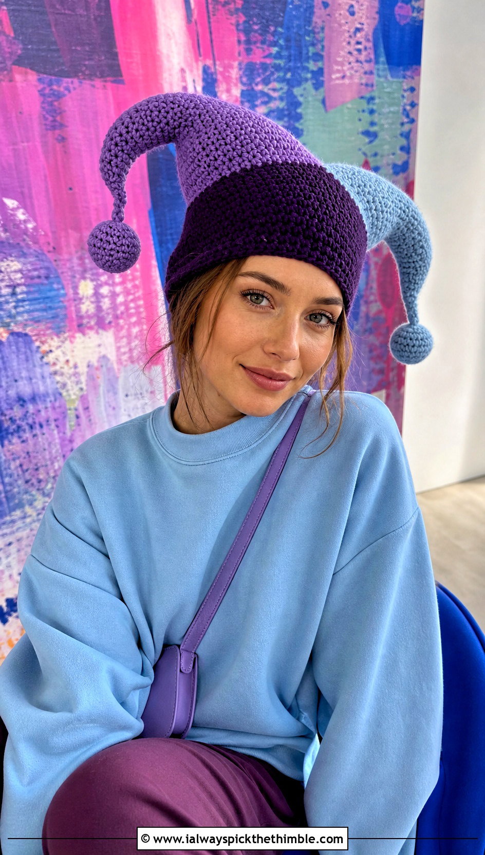 Jester Crochet Hat With A Color Block Outfit - 20 crochet funny hats outfit ideas