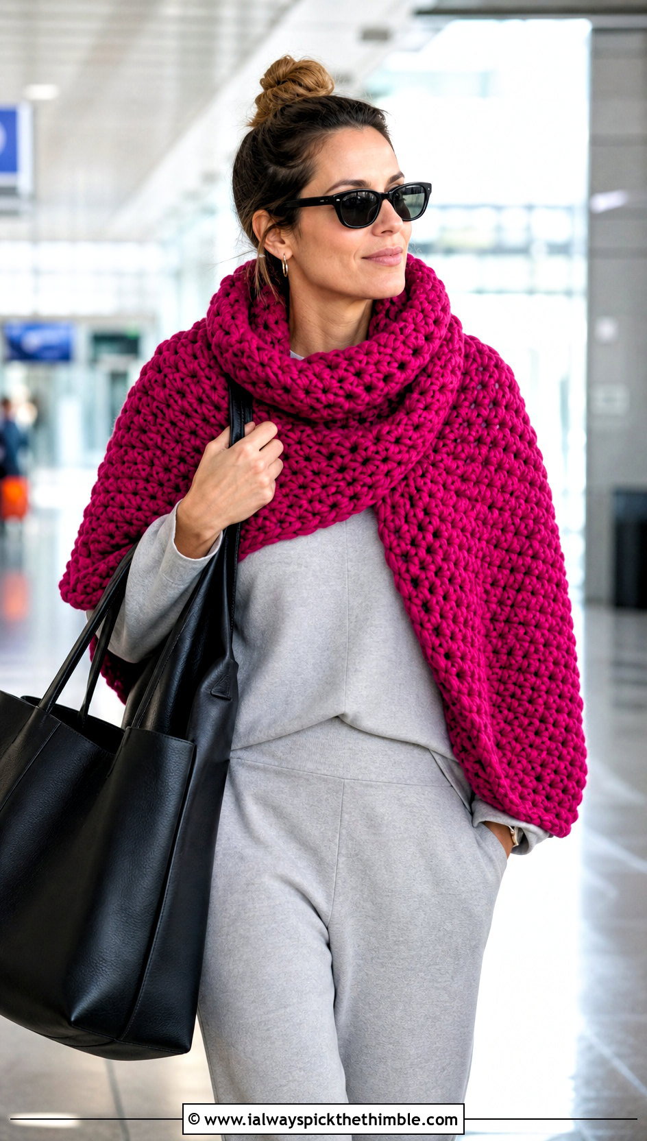 Jumbo Crochet Wrap Scarf With Matching Lounge Set - 15 Jumbo Yarn Crochet Scarf outfit ideas