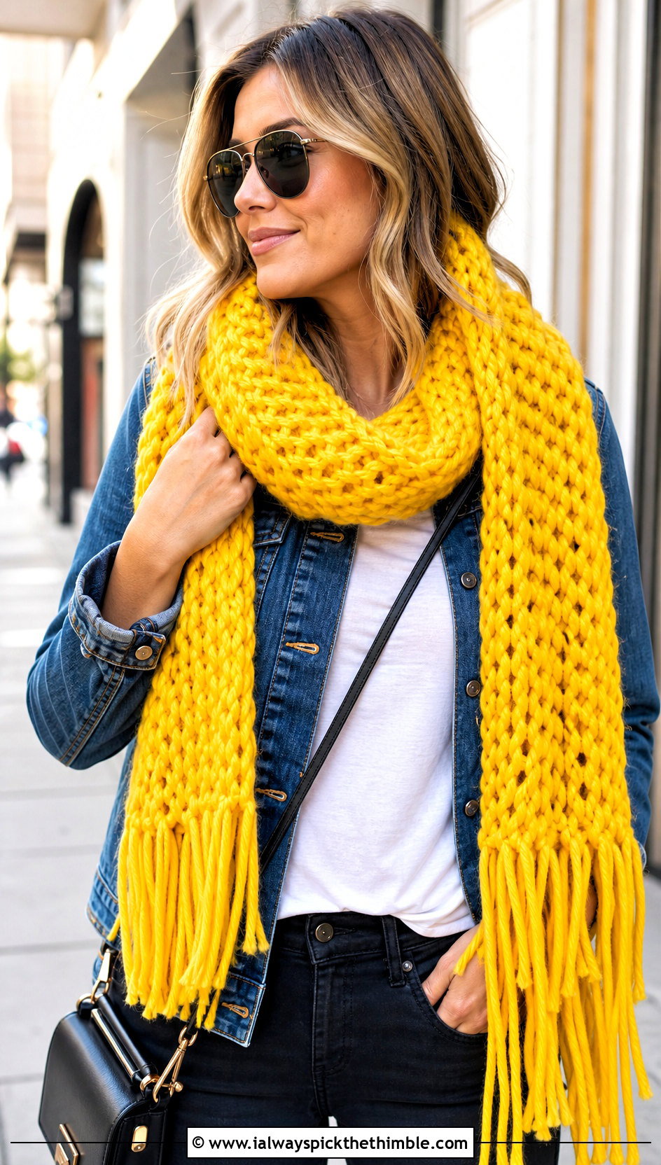 Jumbo Fringe Crochet Scarf With Denim Jacket - 15 Jumbo Yarn Crochet Scarf outfit ideas