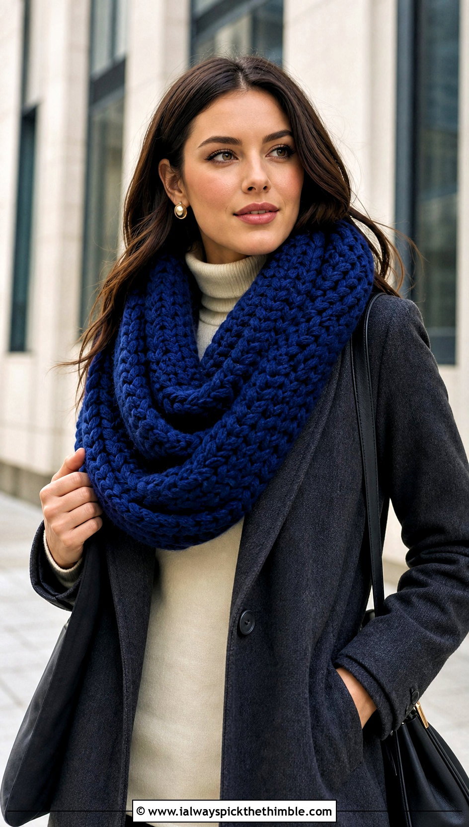 Jumbo Infinity Crochet Scarf With Wool Coat - 15 Jumbo Yarn Crochet Scarf outfit ideas