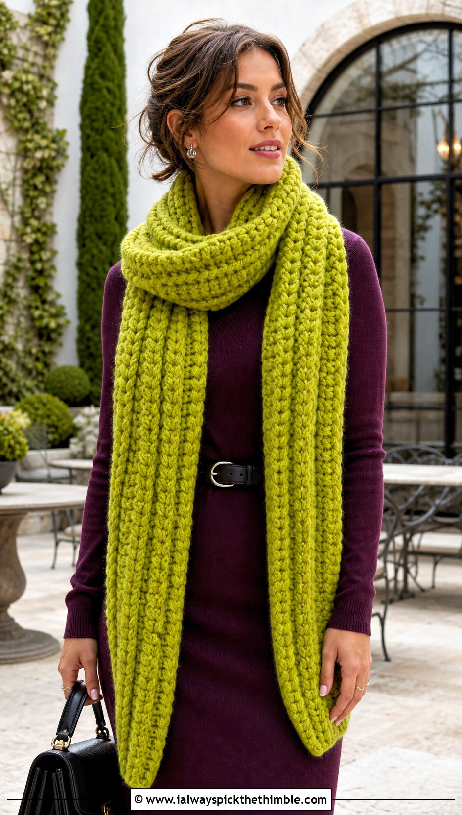 Jumbo Ribbed Crochet Scarf With Sweater Dress - 15 Jumbo Yarn Crochet Scarf outfit ideas