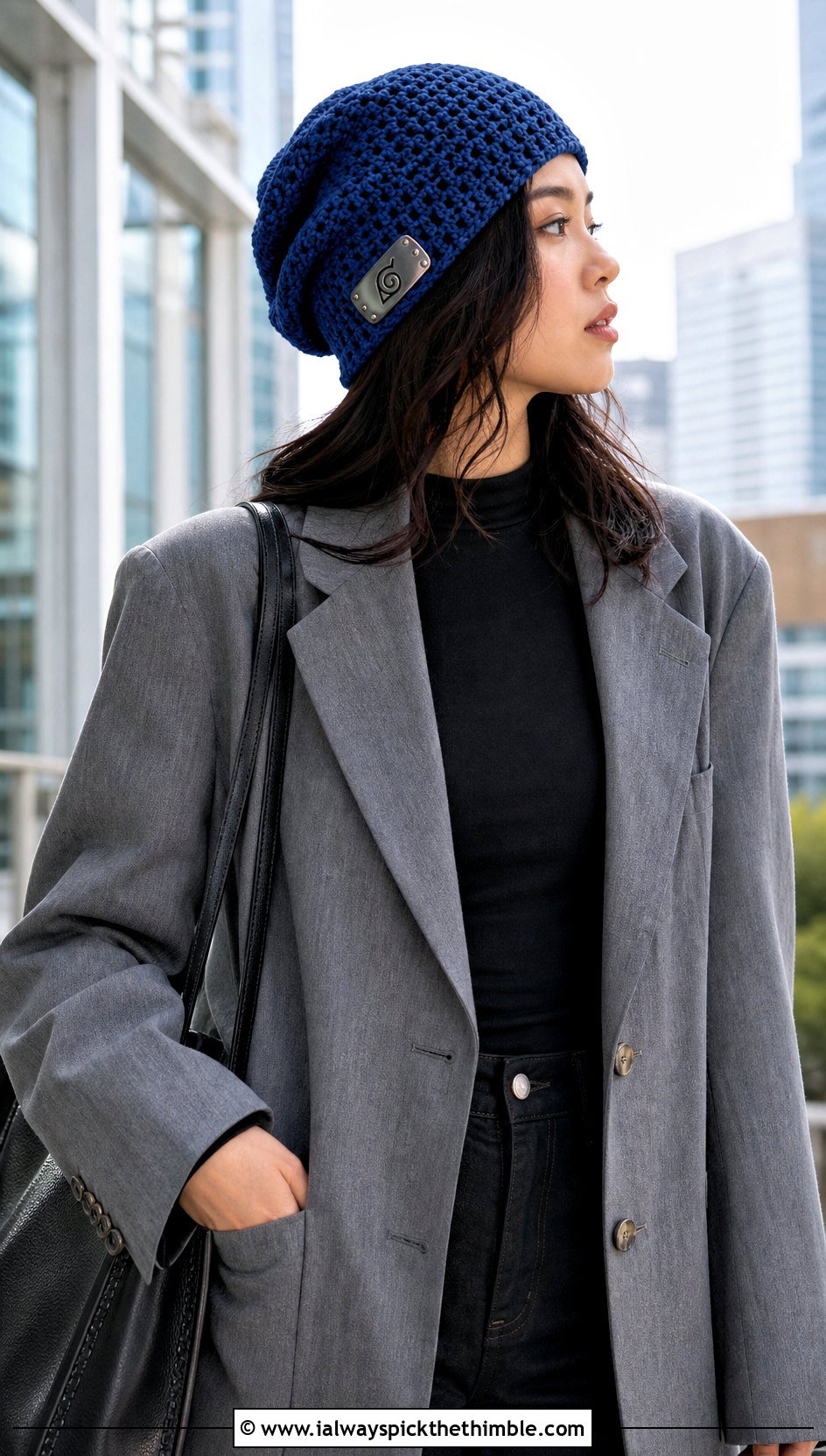 Kakashi Slouchy Beanie With Oversized Blazer - 20 naruto crochet hat outfit ideas