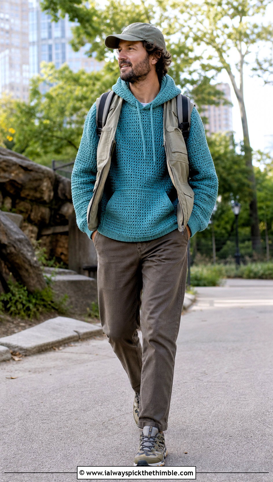 Kangaroo Pocket Crochet Hoodie With Utility Vest - 20 Crochet Hoodies For Men outfit ideas