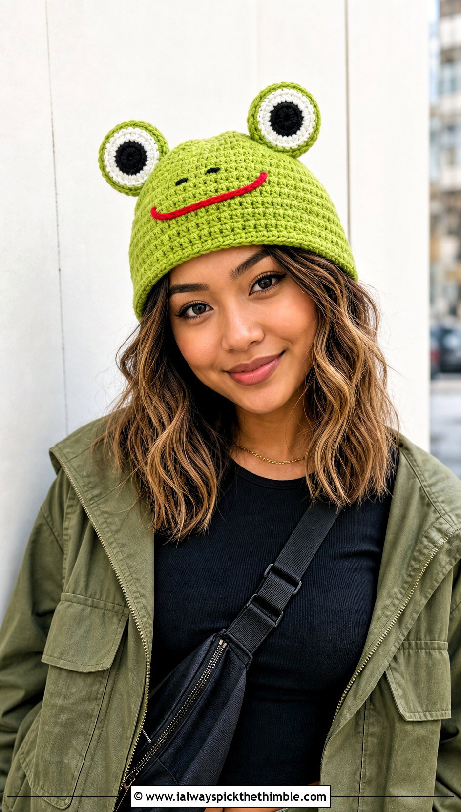 Keroppi Frog Eye Crochet Beanie With Cargo Pants - 20 sanrio crochet beanie outfit ideas