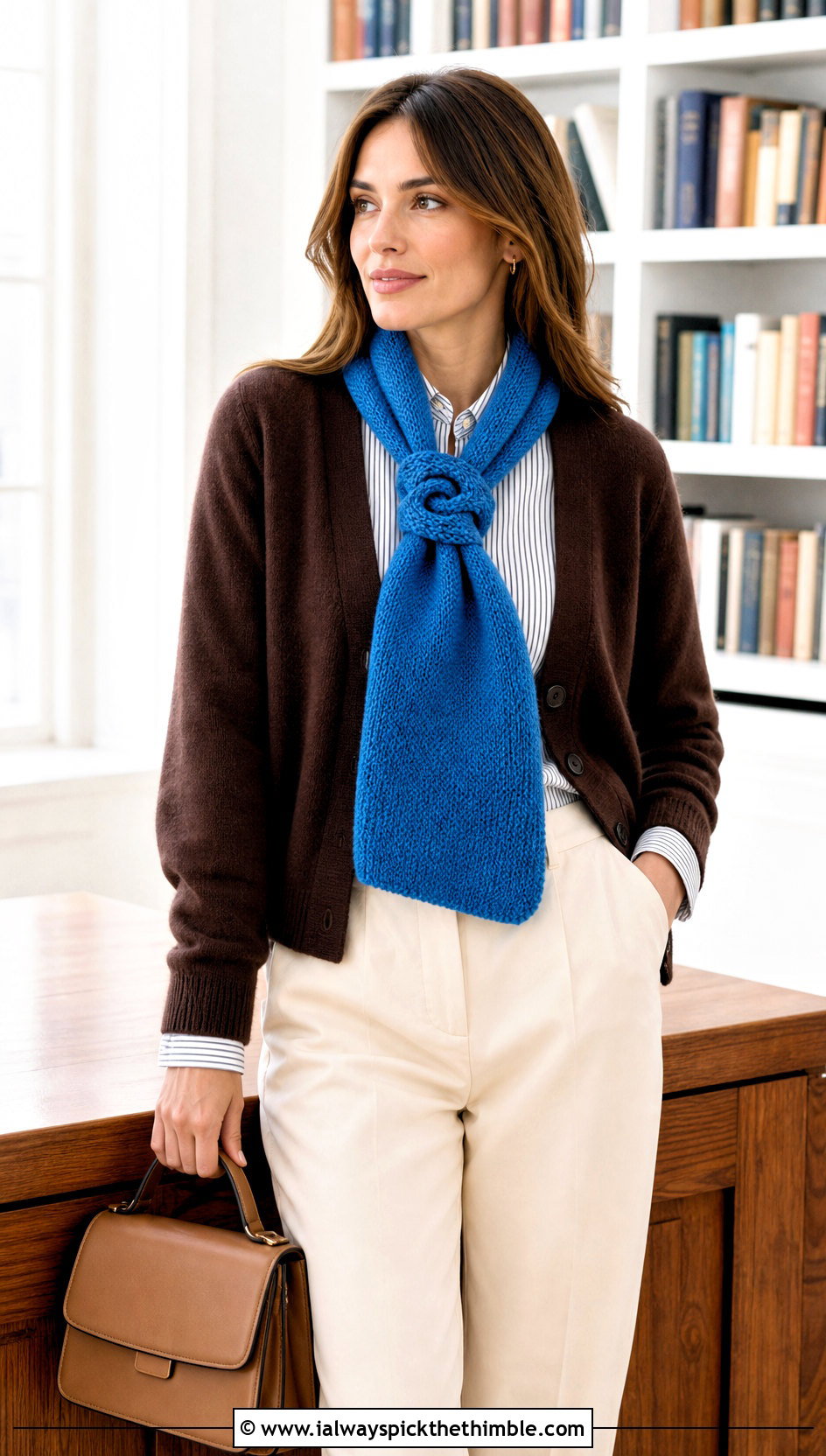 Keyhole Bonfire Scarf With Preppy Cardigan - 20 Crochet Bonfire Scarf outfit ideas