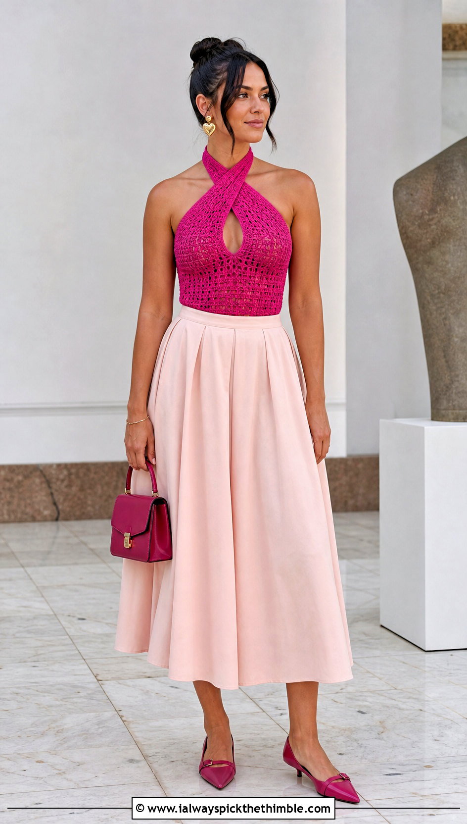 Keyhole Crochet Halter With Full Midi Skirt - 25 crochet halter outfit ideas