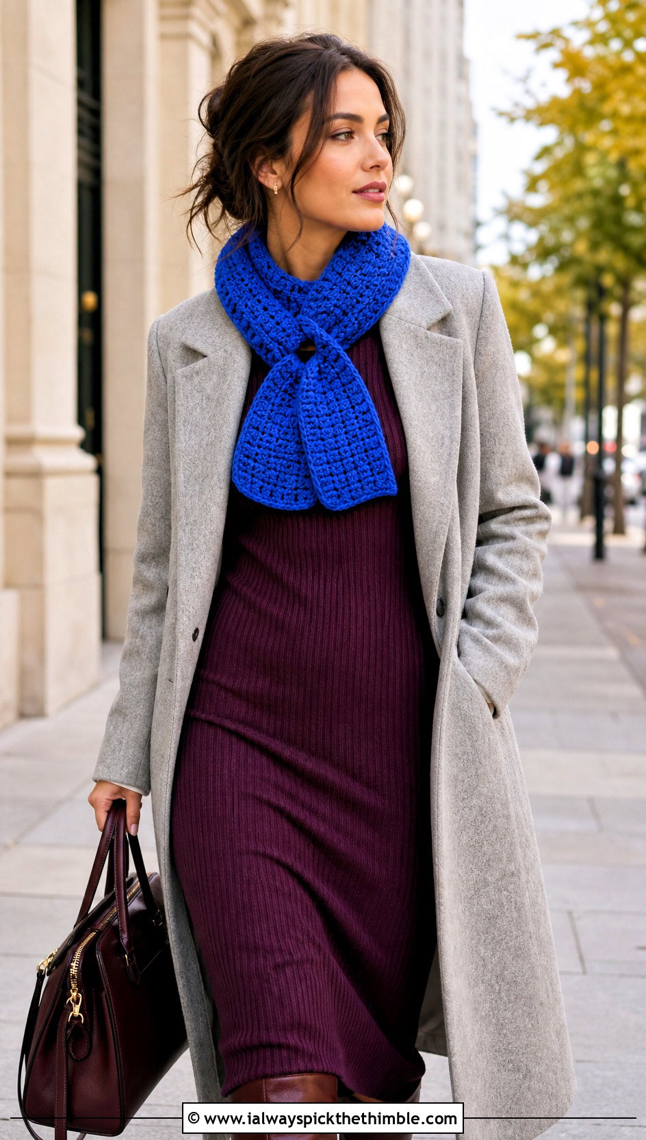 Keyhole Crochet Mini Scarf With Knit Dress And Tall Boots - 25 crochet mini scarf outfit ideas