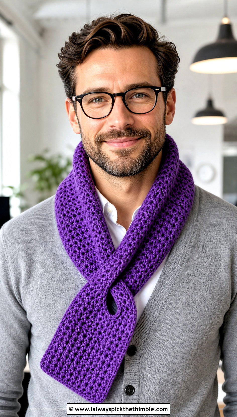Keyhole Crochet Scarf With Cardigan And Chinos - 25 men crochet scarf outfit ideas