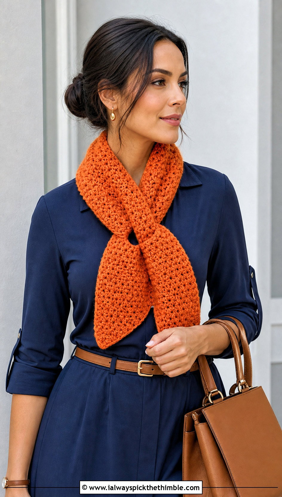 Keyhole Crochet Scarf With Shirt Dress And Loafers - 15 elegant crochet scarf design outfit ideas