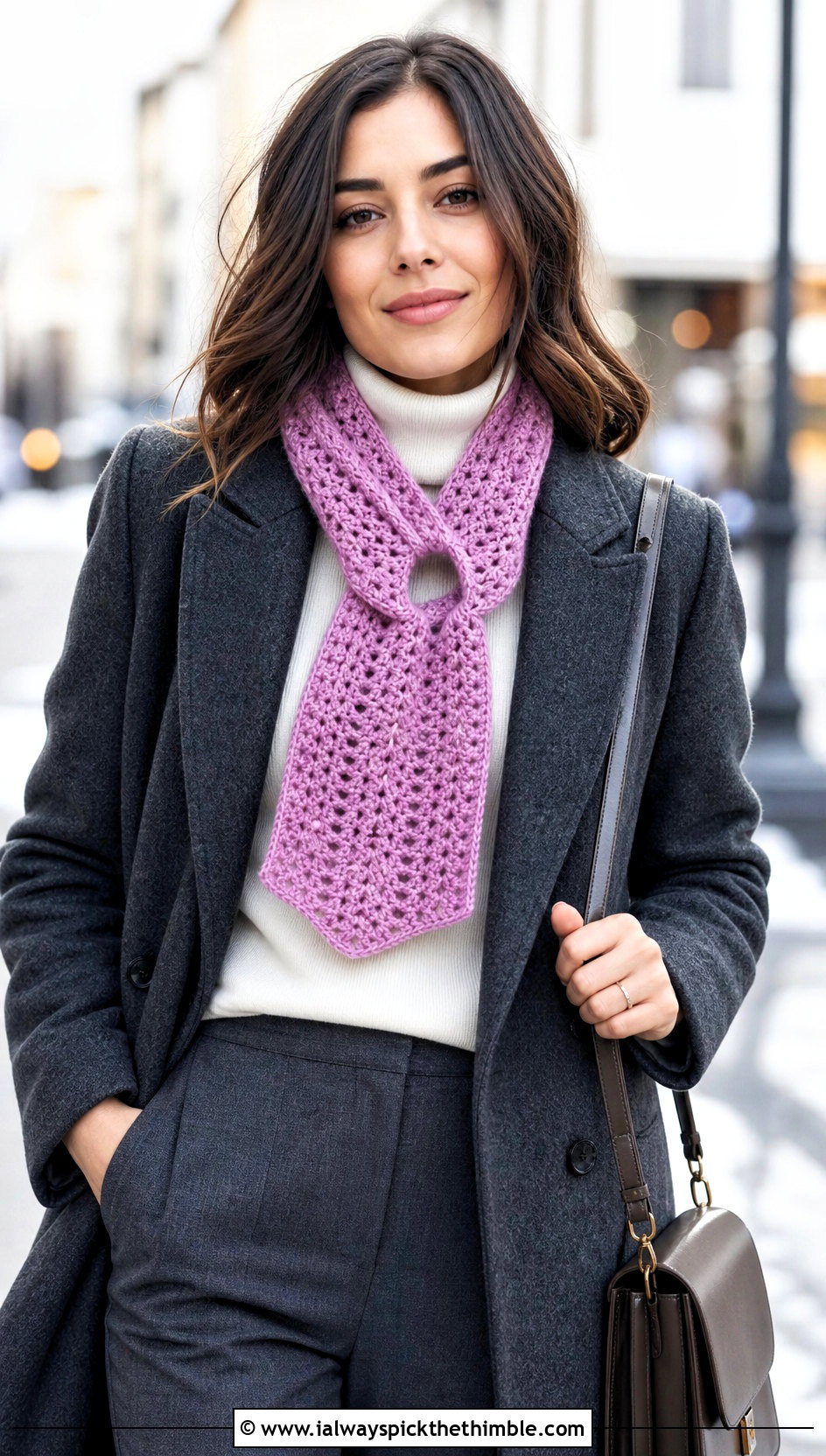 Keyhole Crochet Scarf With Tailored Coat - 20 wanderlust crochet scarf outfit ideas