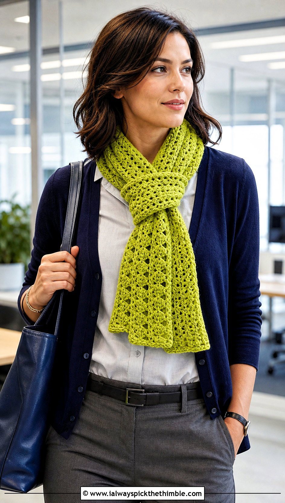 Keyhole Double Crochet Scarf With Button Down Shirt - 25 double crochet scarf outfit ideas