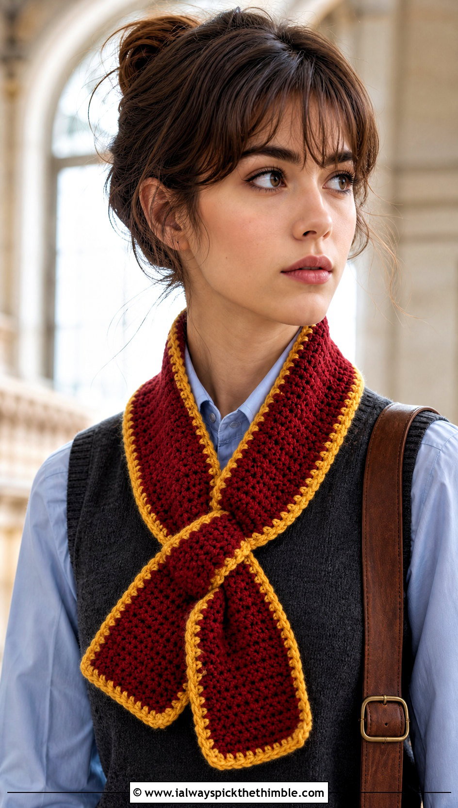 Keyhole Gryffindor Crochet Scarf With Sweater Vest - 20 gryffindor crochet scarf outfit ideas