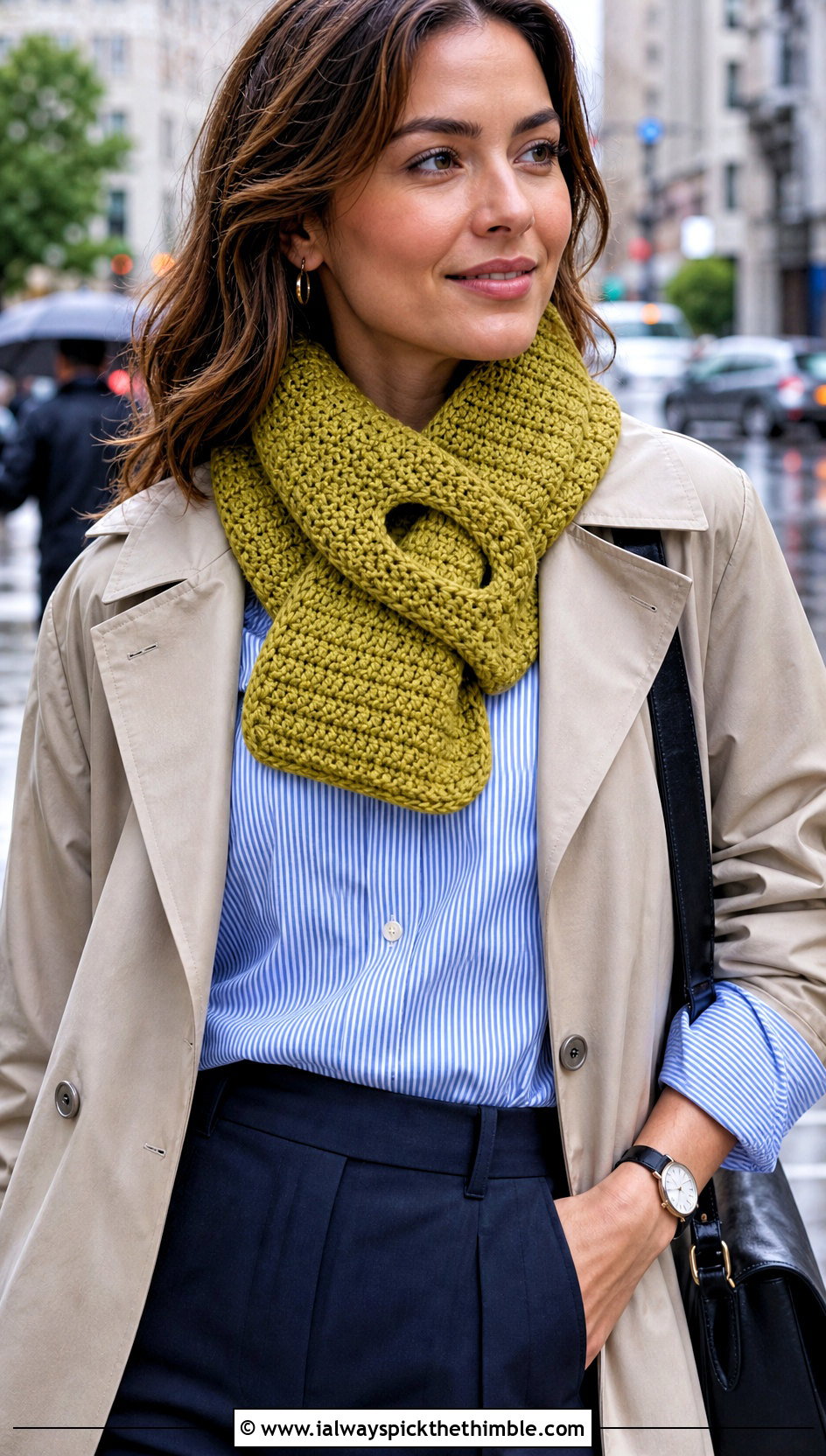 Keyhole Half Double Crochet Scarf With Trench Coat - 20 Half Double Crochet Scarf outfit ideas